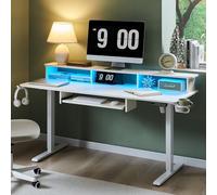 RedLemon Ordinateur de jeu de 60 pouces, ordinateur électrique debout avec hauteur réglable, prises de courant, lumières LED, plateau pour clavier et étagère pour moniteur, ordinateur pour