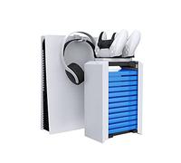 Redlution PS5 Games Charger Storage Tower, Playstation 5 Controller Dual Charging Dock Station & Multifunctional Vertical Stand for Dual Sense