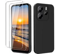 - Redmi Note 14 4g Case (Not For Note 14 5g), With 2 Tempered Glass Screen Protector, Soft Silicone Protective Cover, Thin Liquid Skin Touch Case - Black