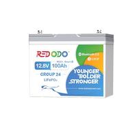 Redodo 12V 100Ah Group24(1 Pack) Batterie LiFePO4 avec Bluetooth 1280Wh Petite Batterie Lithium Température pour Bateau/Camping-Car/Camionnettes Remorques/Système Solaire