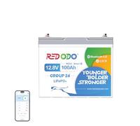 Redodo 12V 100Ah Group24 Batterie LiFePO4 avec Bluetooth Petite Batterie Lithium 1280Wh BMS 100A l'Arrêt en Cas de Basse Température pour Bateau RV Camionnettes Remorques Système Solaire