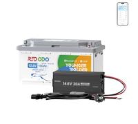 Redodo 12V 100Ah H190 LiFePO4 Batterie + Chargeur 14,6V 20A Durée de Vie 10 Ans BMS 150A Surveillance Bluetooth pour Camping-Cars Installations Solaires Bateaux Installations Solaires et Hors Réseau