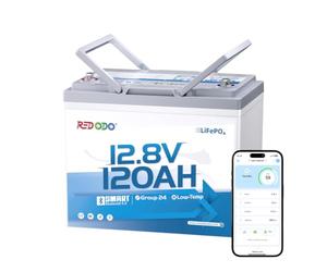 Redodo 12V 120Ah Group24 Batterie Lithium avec Bluetooth pour Camping-Car | BMS 120A, 1536Wh, Basses Températures, IP65 Étanche, 4000 Cycles, Max 4P4S Convient Aussi pour Trolling Motor(20-70Ib)