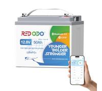 Redodo 12V 50Ah Bluetooth Batterie LiFePO4,Batterie Lithium Protection Contre Basses Températures,Légère et Portable Parfaite pour Trolling Motor,Détecteur de Poissons, Feux de Navigation,Camping