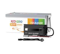Redodo 24V 200Ah Batterie LiFePO4 + Chargeur 24V 20A 5120Wh Grande Energie à 10 Rore Recharge Rapide 4000-15000 Cycles pour Stockage d'Energie Domestique Stockage Solaire