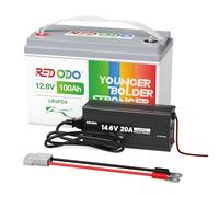 Redodo Batterie Lithium 12V 100Ah + Chargeur Batterie 12V 10A Énergie 1280Wh BMS 100A 10 Heures pour Une Charge Complète pour Camping-Car Bateau Système Solaire Hors Réseau