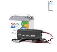 Redodo Batterie Lithium Bluetooth 12V 50Ah + Chargeur 14,6V 20A Protection Contre Basses Températures Durée de Vie de 10 Ans Légère et Portable pour Camping-Cars Installations Solaires Bateaux Camping