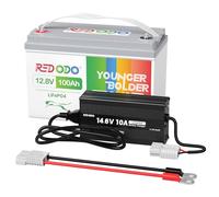 Redodo LiFePO4 Batterie 12,8V 100Ah avec Chargeur de Batterie Lithium 14,6V 10A,BMS 100A Intégré, 5 Heures de Charge Rapide et Complète pour RV, Camping, Maison Solaire, Marine, Bateau