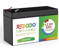 Redodo LiFePO4 Batterie 12V 6Ah,Batterie Lithium Rechargeable Max 2000+ Cycles Rechargeable, 76.8Wh/6A BMS, Remplacement Parfait de l'acide de Plomb pour Camping-Cars, Système Solaire