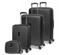 REDOLZ Essentials 14 articles de base, Noir métallisé, 4-SET Trolley+ erweiterbar & BC, Valise rigide avec roulettes pivotantes