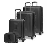 REDOLZ Essentials 14 articles de base, Noir métallisé, 4-SET Trolley+ (Laptopfach) erweiterbar & BC, Valise rigide avec roulettes pivotantes