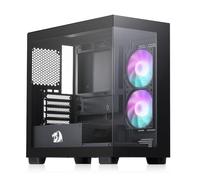 Redragon GC218M Boîtier PC de Jeu arrière M-ATX avec 2 Ventilateurs de 120 mm pré-installés et Panneaux perforés à Haut débit d'air, Vue complète à 270°, Gestion Facile des câbles, Noir