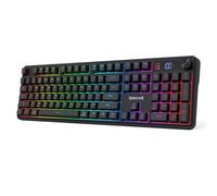 Redragon K526 PRO Clavier de jeu à membrane sans fil, 104 touches, sensation mécanique, clavier avec info LED, bouton rotatif média/rétroéclairage, commutateurs linéaires doux et support logiciel