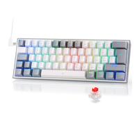 Redragon K617 Fizz Clavier de jeu QWERTZ allemand 60 % Clavier de jeu filaire RVB, 62 touches, interrupteur rouge remplaçable à chaud, touches programmables, câble USB de type C amovible - Gris et