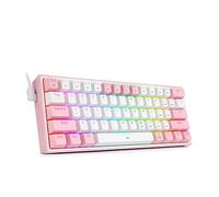 Redragon K617 Fizz RGB Clavier de jeu mécanique | Clavier de jeu 60 % | Commutateurs rouges | Distribution en anglais | Câble USB | 61 touches | Blanc et rose