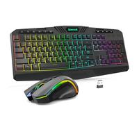 Redragon S101-PKS Clavier et souris de jeu sans fil avec trois modes, clavier RVB et souris de jeu 4800 DPI, 10 touches multimédia indépendantes pour gagnants, PC, ordinateur, sans fil, idéal pour les