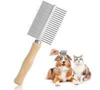 Redreo Peigne pour chien et chat - Convient pour poils moyens à longs - Double peigne en bois avec dents arrondies en métal - Pour le toilettage des animaux domestiques