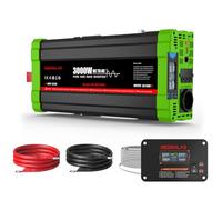 REDSOLAR Convertisseur Pur Sinus 3000W (Pic 6000W) 12V 220V 230V, Onduleur avec Port USB, Prise EU, Écran LCD et Télécommande Filaire de 7 Mètres - pour Caravane, Camping, Voyage et Systèmes Solaires