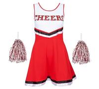 REDSTAR FANCY DRESS Déguisement fille pompom girl - robe cheerleader avec pompons assortis, costume enfant pour Halloween, carnaval, anniversaire, cosplay et fête