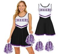 REDSTAR FANCY DRESS Déguisement Pompom Girl Femme Adulte - Costume cheerleader avec robe et pompons assortis, Déguisement cheerleader femme pour halloween, cosplay, carnaval