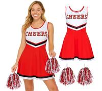 REDSTAR FANCY DRESS Déguisement Pompom Girl Femme Adulte - Costume cheerleader avec robe et pompons assortis, Déguisement cheerleader femme pour halloween, cosplay, carnaval
