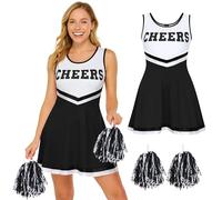 REDSTAR FANCY DRESS Déguisement Pompom Girl Femme Adulte - Costume cheerleader avec robe et pompons assortis, Déguisement cheerleader femme pour halloween, cosplay, carnaval