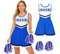 REDSTAR FANCY DRESS Déguisement Pompom Girl Femme Adulte - Costume cheerleader avec robe et pompons assortis, Déguisement cheerleader femme pour halloween, cosplay, carnaval