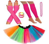 Redstar Fancy Dress Ensemble Bracelet fluo Tutu Jambières Gants en résille Collier de perles - Rainbow - Taille unique