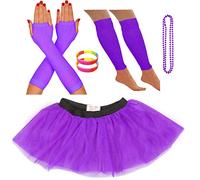 Redstar Fancy Dress Ensemble Bracelet fluo Tutu Jambières Gants en résille Collier de perles - Violet - Taille unique