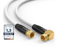 RedStar24 Câble d'antenne satellite numérique HDTV de 2 m - 135 dB - 2 fiches F - 1 câble coaxial coudé à 90° - Ultra HD 4K 3D UHD - Routeur - Modem - Blanc