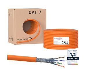 RedStar24 Câble de Réseau CAT 7 50m - Câble Ethernet CAT7 Gigabit S/FTP, Conducteurs en Cuivre Pur, Câble d'installation sans halogène PIMF POE 10Gbit LAN, Norme AWG 23/1, Gaine LSZH