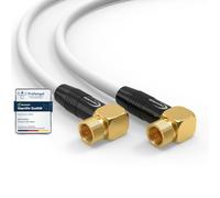 RedStar24 Câble SAT Premium 20m - Câble Coaxial Connecteur F coudé 90 Câble Antenne Fiche F pour TV, Routeur & Modem Internet - Supporte HD, 4K UHD,8K, DVB-S/S2 - Câble Satellite Blanc