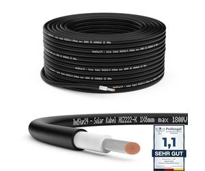RedStar24 Câble Solaire 6mm² Premium 50m Noir - Câble Photovoltaïque PV Flexible, Résistant aux UV, pour Panneaux Solaires, Onduleurs, Régulateurs & Installations PV