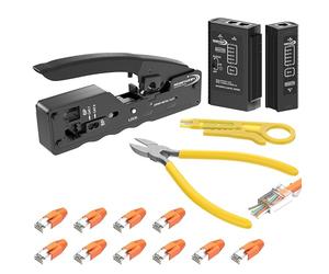 RedStar24 Kit Testeur de Câble RJ45 Pince Sertir Fiche Pass Through CAT7 / Pince coupante/Dénudeur/Outil de Réparation Ethernet LAN/Cat 7 RJ45 Connecteur 10 pièces