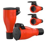 RedStar24 Prise Femelle 220V IP54 | Robuste en Caoutchouc & Plastique | Couvercle à ressort automatique, Parfait pour l’Extérieur | Prise Électrique à 3 Broches | Set de 4 Fiches Femelle Schuko