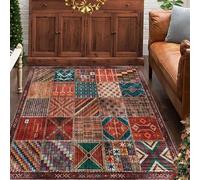 REDTAPISE Tapis Lavable Multicolore Carré 160 x 160 cm, Décoration de la Maison Salon Canapé Table Chambre Bureau Rouge Vert Tapis Protection Sol, Vintage Carpet Decor Aesthetic