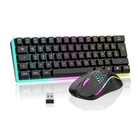 RedThunder Clavier mécanique sans fil gaming 60 %, rétroéclairage RGB dynamique, souris cellulaire légère de 3 200 dpi, clavier ultra-compact 62 touches anti-ghosting, disposition QWERTZ DE, pour PC