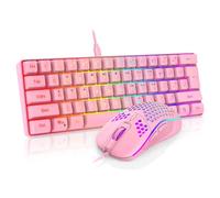 RedThunder Ensemble clavier et souris de jeu 60 %, mini clavier rétroéclairé RVB ultra compact, 61 touches, souris optique en nid d'abeille léger 7200 DPI, ensemble de jeu filaire RVB pour PC, Mac,