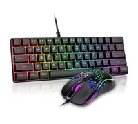 RedThunder Ensemble clavier et souris de jeu 60 %,Ultra compact,61 touches RVB rétroéclairé,Léger,Souris optique en nid d'abeille,7200 DPI,Kit de jeu filaire RVB pour PC Mac PS5 Xbox Gamer (Noir)