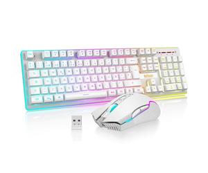 RedThunder K10 Clavier Gaming Sensation Mécanique Sans Fil, Rétroéclairage RVB, Batterie Rechargeable de 3800 mAh, Anti-ghosting + Souris 7D 3200DPI, Disposition ES,pour PC/PS5/Xbox - Blanc
