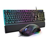 RedThunder K10 Ensemble clavier et souris de jeu filaire, disposition britannique, rétroéclairage RVB, repose-poignet en cuir souple, clavier ergonomique anti-ghosting + souris 7D 7200 DPI pour PC