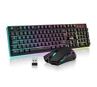 RedThunder K10 Ensemble clavier et souris de jeu sans fil, disposition QWERTZ DE, capacité de la batterie 3000 mA et 3200 DPI pour gamers (noir)
