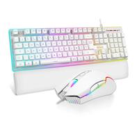 RedThunder K10 Ensemble Clavier et Souris Gamer, AZERTY FRANÇAIS + Repose-Poignets, Clavier Gaming Anti-Ghosting Rétroéclairé RVB et 7200 DPI avec Souris Gaming Ergonomique pour Les Joueurs (Blanc)