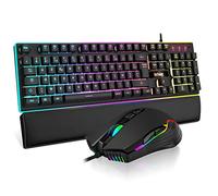 RedThunder K10 Ensemble Gaming Clavier et Souris Gamer Usb, AZERTY FRANÇAIS + Repose-Poignets, Clavier Anti-Ghosting Rétroéclairé RVB et 7200 DPI avec Souris Ergonomique pour Les Joueurs (Noir)