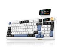 RedThunder K95 Clavier de jeu mécanique sans fil avec écran 1,88" et bouton, QWERTZ 96 touches, Gasket, BT/USB-C/2,4 GHz, logiciel, échange à chaud, interrupteur linéaire, RVB, 8000 mAh (bleu-blanc)