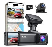 REDTIGER 4K Dashcam Voiture(4K+1080P),WiFi 5,8 GHz, GPS, Carte de 64 Go | Écran IPS 3,18'', 170 ° Grand Angle Tableau de Bord Caméra de Tableau de Bord, Prend en Charge Jusqu'à 512 Go (F7N)