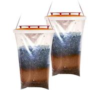 Redtop Lot de 2 pièges à mouches transparents à suspendre non toxiques jetables avec appât anti-mouches pour jardin, ferme, enclos à cheval et tue jusqu'à 20 000 mouches