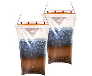Redtop Lot de 2 pièges à mouches transparents à suspendre non toxiques jetables avec appât anti-mouches pour jardin, ferme, enclos à cheval et tue jusqu'à 20 000 mouches