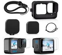 REDTRON Etui en silicone et protection d'écran pour GoPro 12 11 10 9 Black, comprenant un housse en silicone, 6 protections d'écran en verre trempé et 2 caches d'objectif pour GoPro 12/11/10/9, Pack 2