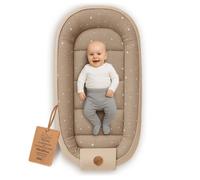 Cocon Bébé Nouveau-né 65x120cm - Reducteur de Lit en Coton Nid d'Abeille tout doux - Nid moelleux douillet et respirant pour Lit Bebe Berceau Landau Chambre et Voyage Beige avec étoiles blanches